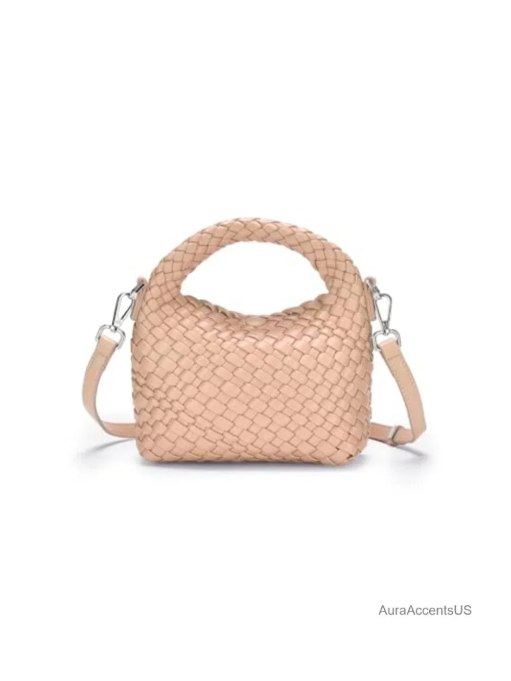 Vegan Leather Woven Crossbody Hobo Bag with Adjustable Straps
